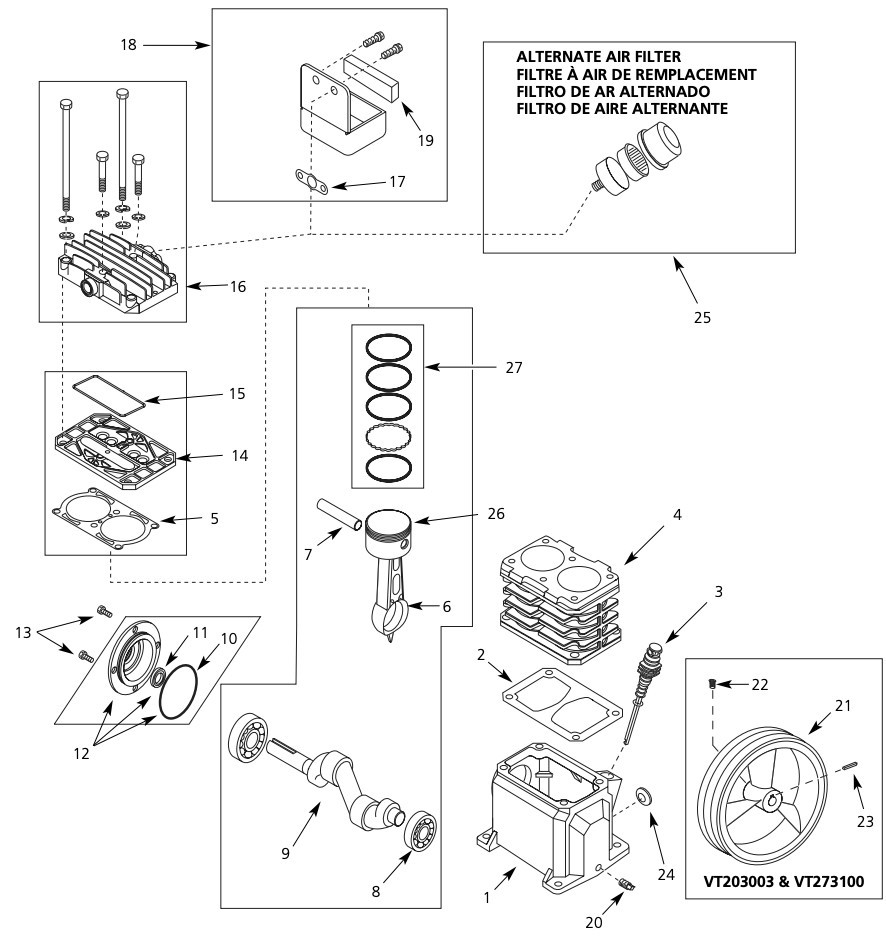 Section 1 Diagram and Parts List for VT470000KB  Campbell Hausfeld Compressor